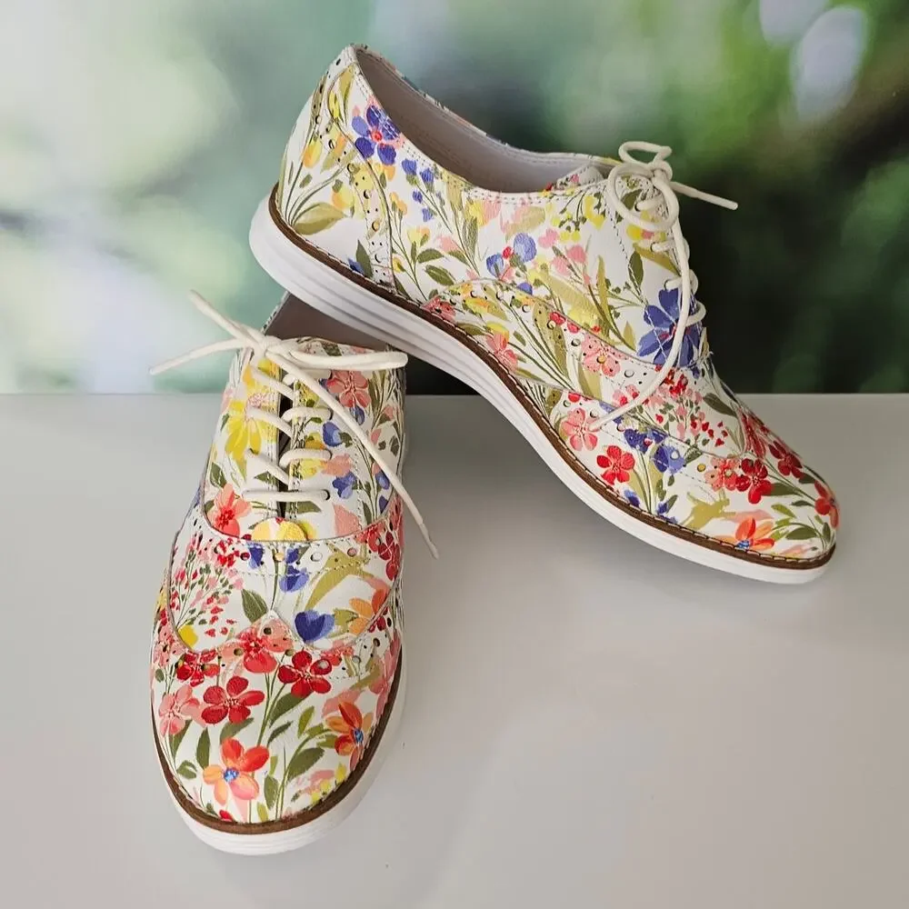 NEW Cole Haan Original Grand Floral Wingtip Oxford Casual Shoes 8.5 B